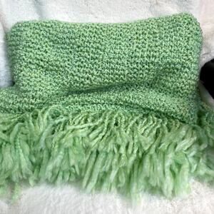 Handmade USA Baby Afghan or lap blanket 80 x 100" lime green new super soft